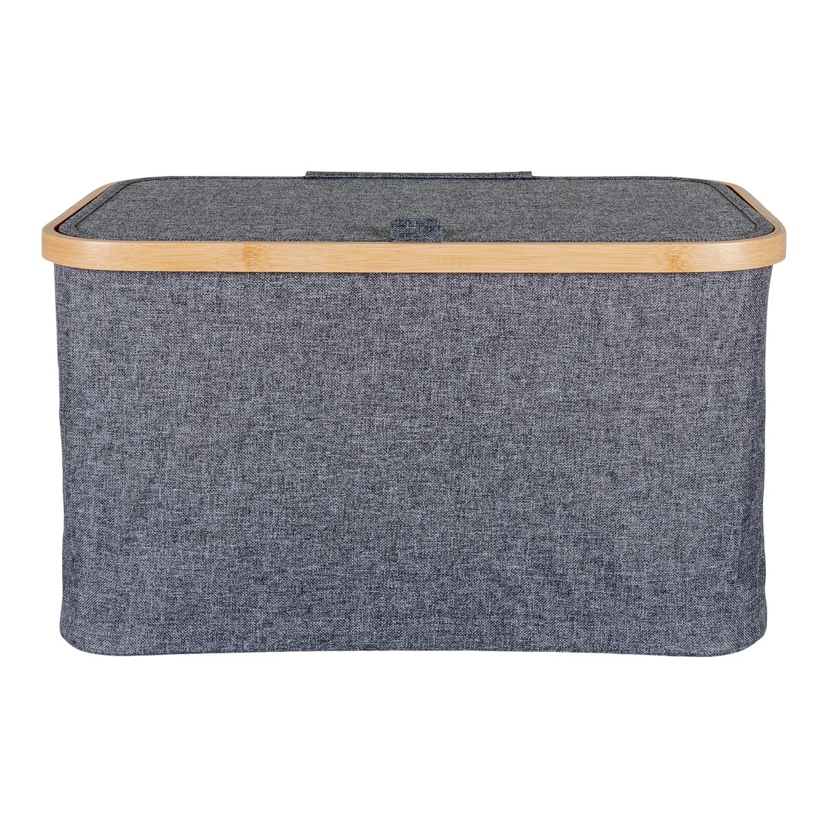 Bamboo Storage Basket - Dark Grey Polyester Box with Lid, 30x45x25 cm