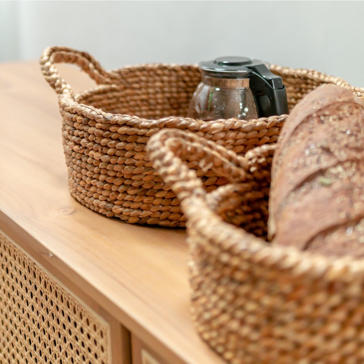 Water Hyacinth Bread Basket - Round Woven Basket, Decorative Storage
