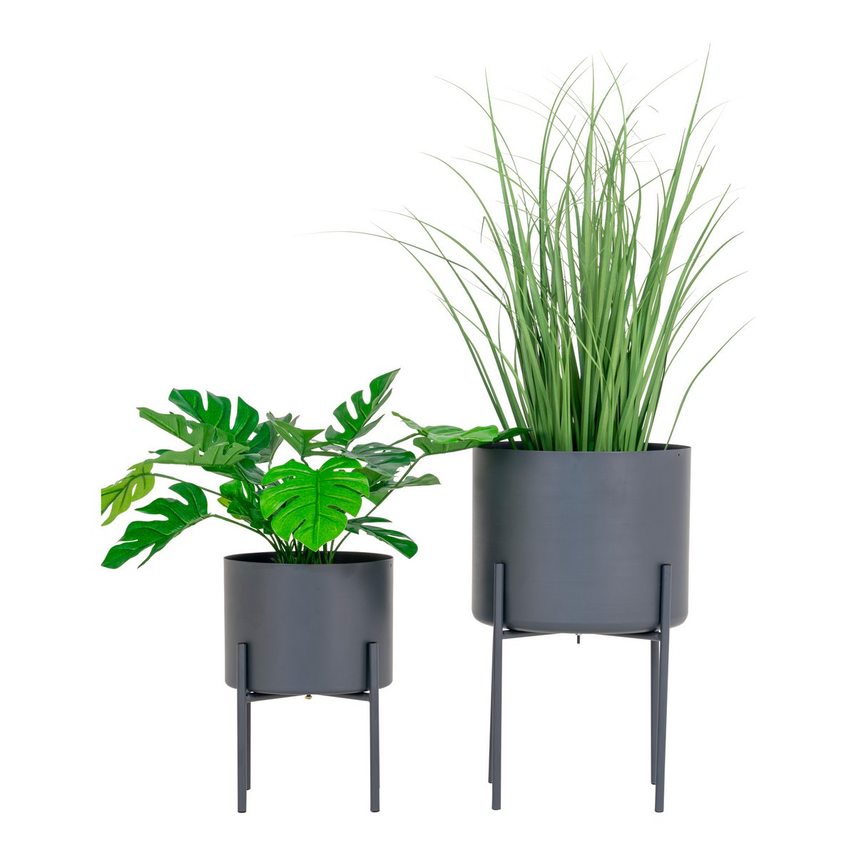 Steel Flowerpots - Modern Grey Planter Set - Indoor/Outdoor, 2 Sizes