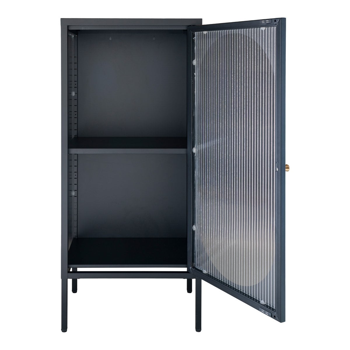 Black Steel Display Cabinet - Rippled Glass, Modern Style, 50x35x110 cm