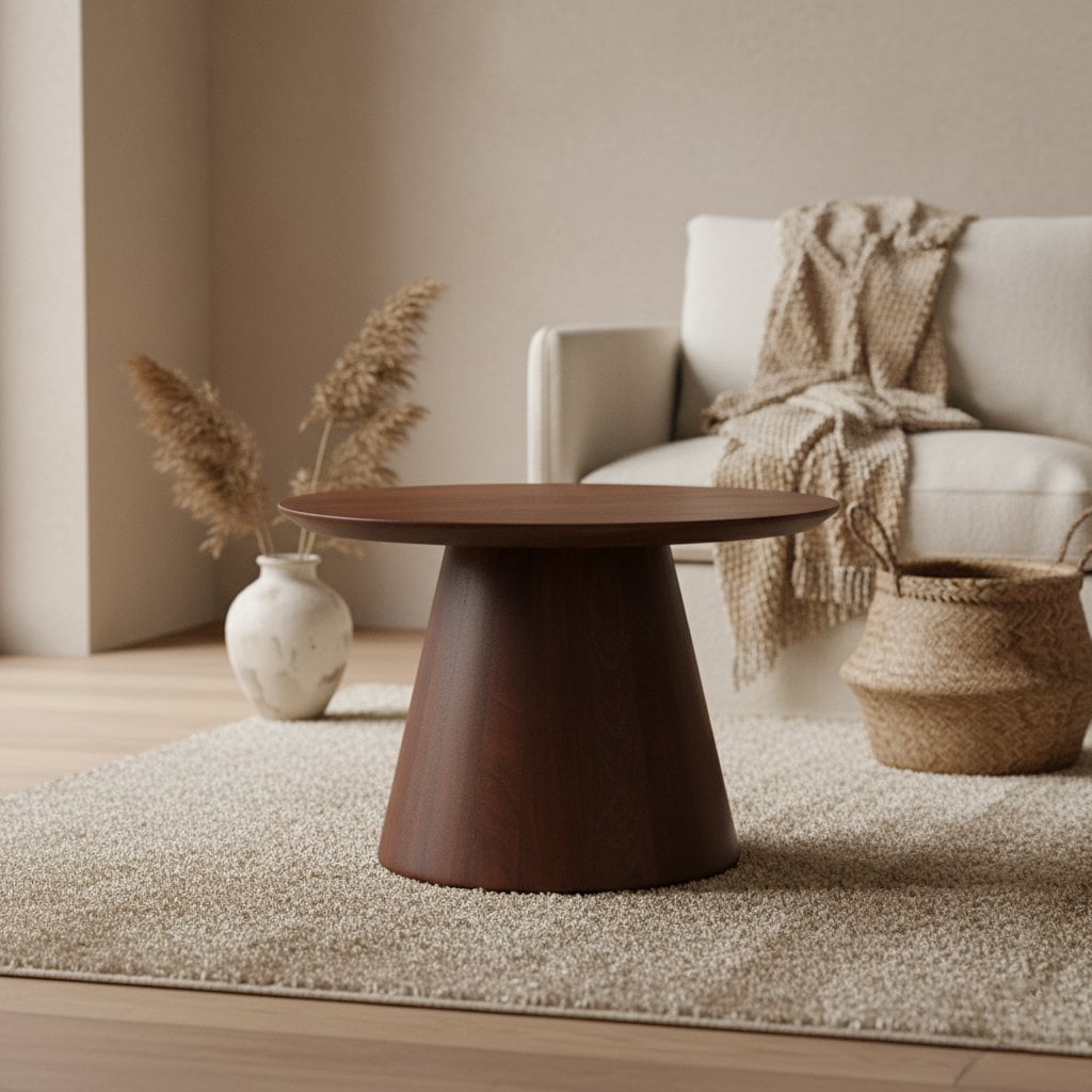 Mango Wood Side Table - Modern Cone Accent Table - 55cm