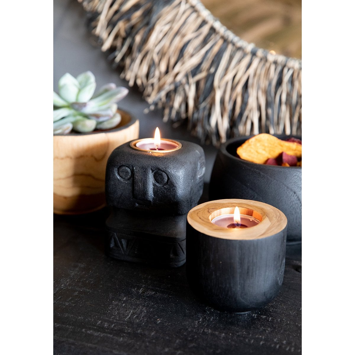 Teak Wood Bowl - Black Decorative Bowl for Home Decor & Jewelry