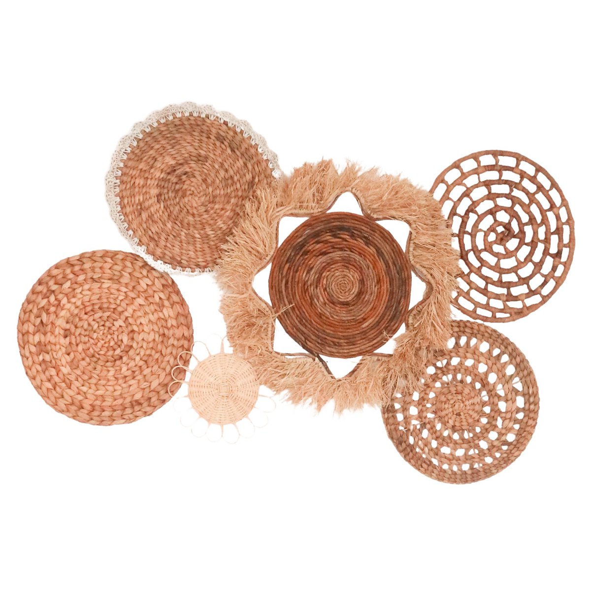 Boho Tropical Wall Decor Set - 6 Handwoven Natural Fiber Pieces