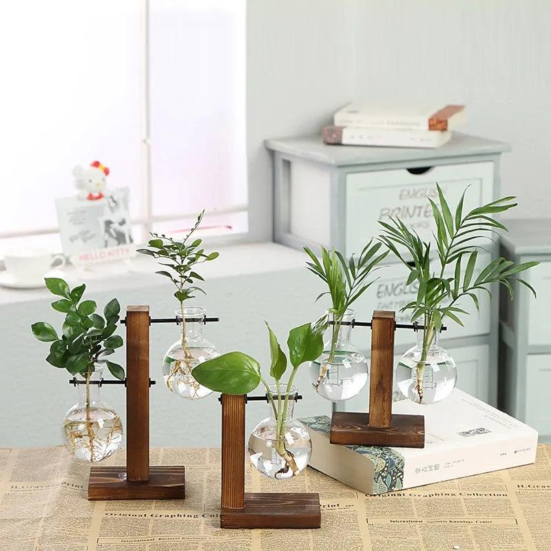 hydroponic planter pots Wood and Glass Hydroponic Flower Pots