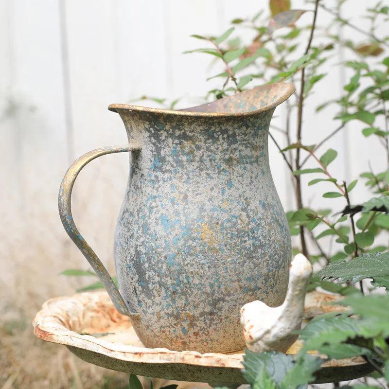 Brocca In Ferro Rustico Vintage Stile Country - Vaso Per Fiori O Acqua - Colore Off-White (Piccola 21.5x12cm O Grande 28.5x14cm)