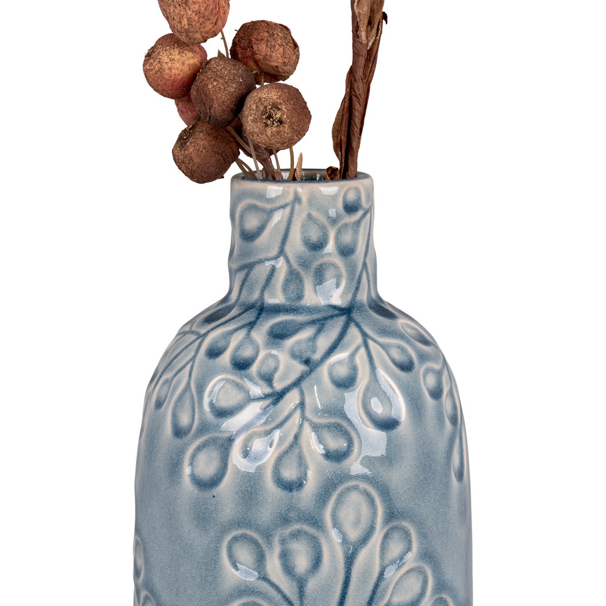 Ceramic Vase - Blue Floral Decor, 12x26 cm
