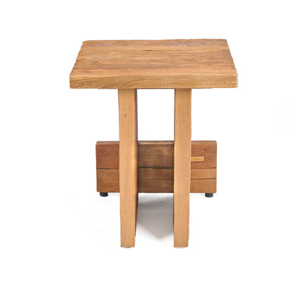 Teak Block Stool - Natural Wood Accent