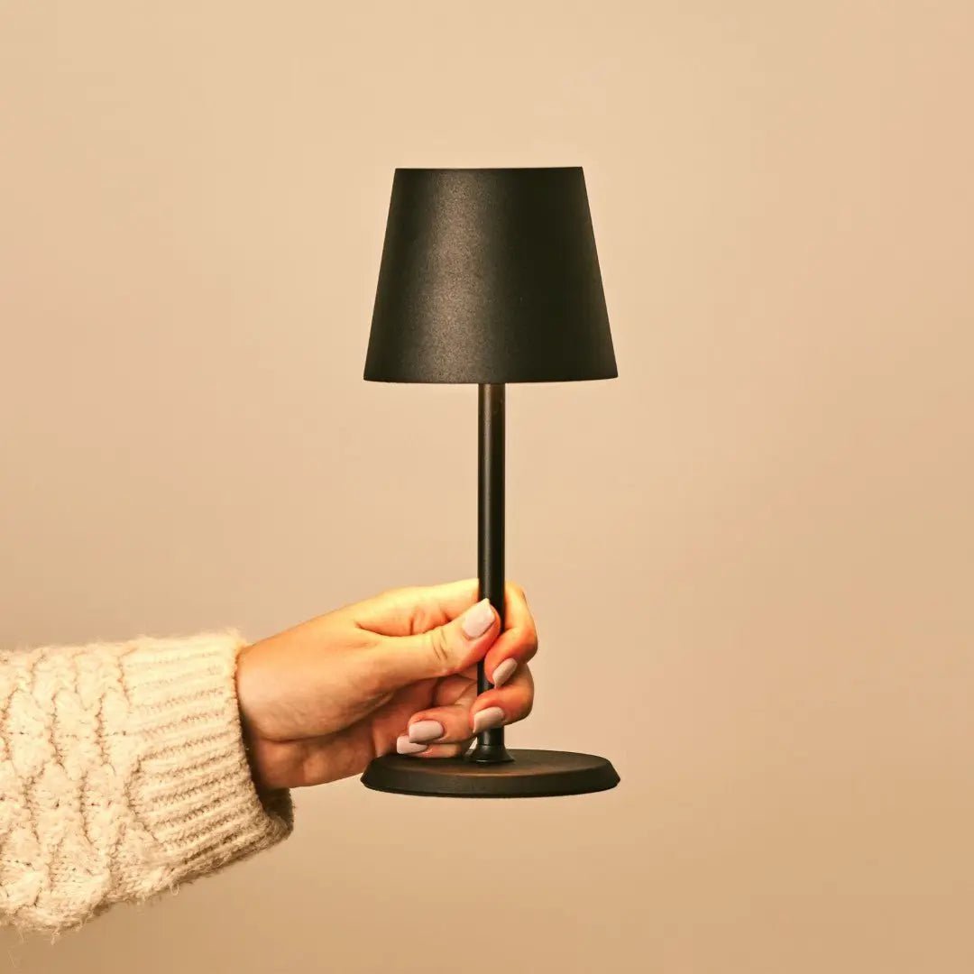 Cordless Table Lamp - Dimmable Black Metal Accent Light