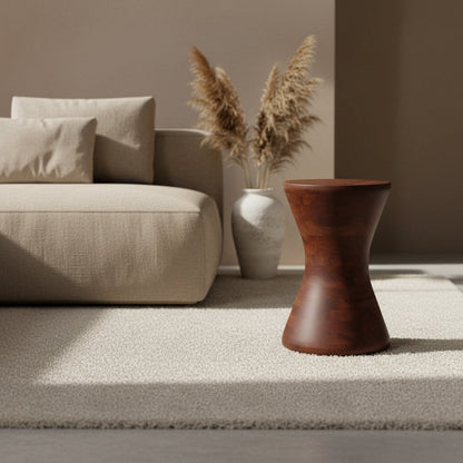 Mango Wood Stool Side Table – Natural Finish, Versatile Accent