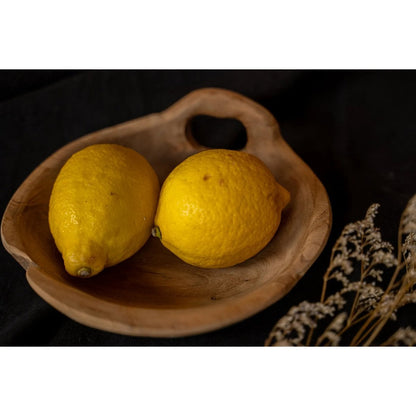 Teak Wood Bowl Tray - Natural Serving Tray with Grips