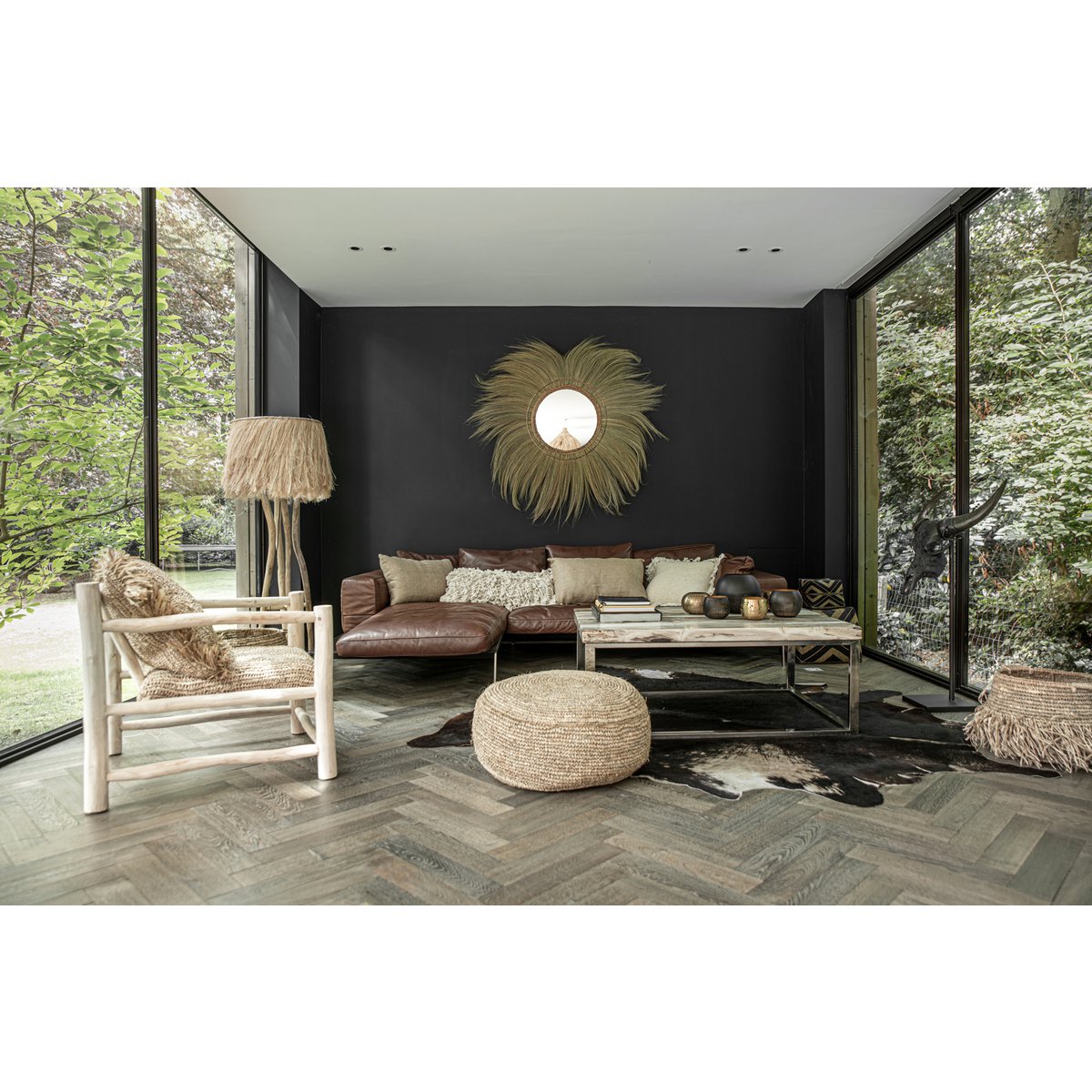 Natural Fiber Wall Mirror – Oversized Round Mufasa Design, XL