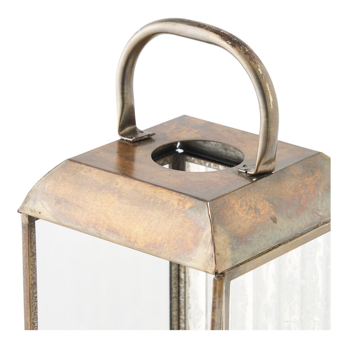Antique Brass Metal Lantern - Glass Herslev Lantern, 12x12x49 cm