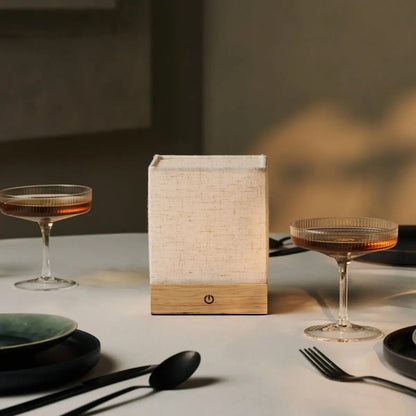Zano Light Brown Wireless Lamp with Battery | Linen Blend, LED & Three Light Modes