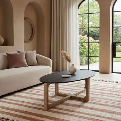 Oval marble coffee table - black - 120x60x38 cm