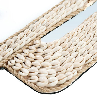 Cowrie Shell Wall Mirror – Cactus Shape, White Accent Decor