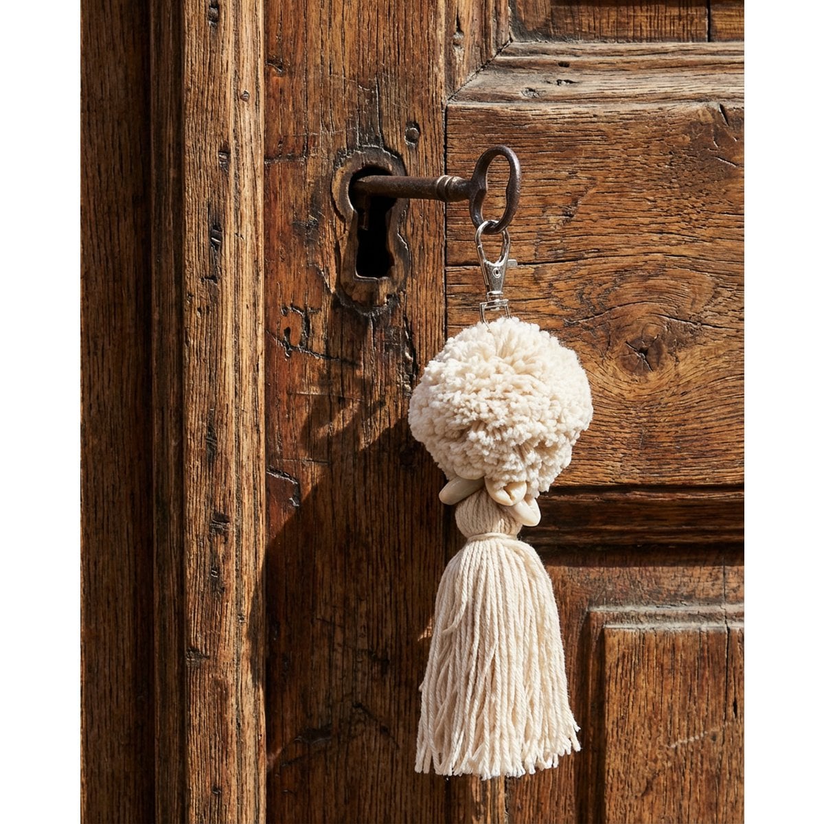 Cotton Pompom Keychain - Soft Decorative Bag Charm, White