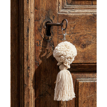 Cotton Pompom Keychain - Soft Decorative Bag Charm, White