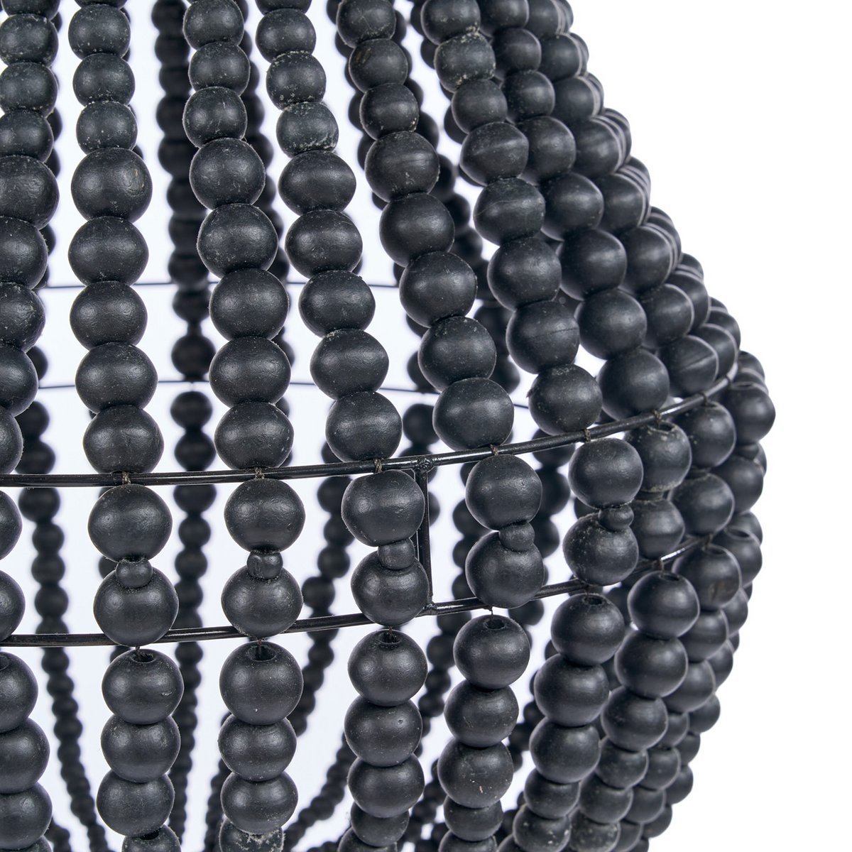 Wood Bead Chandelier - Black Teardrop Ceiling Light - Medium