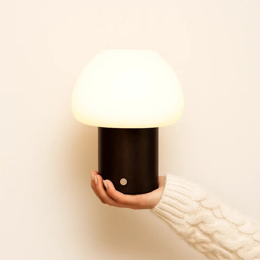Dark Brown Wooden Table Lamp | Rechargeable & Dimmable