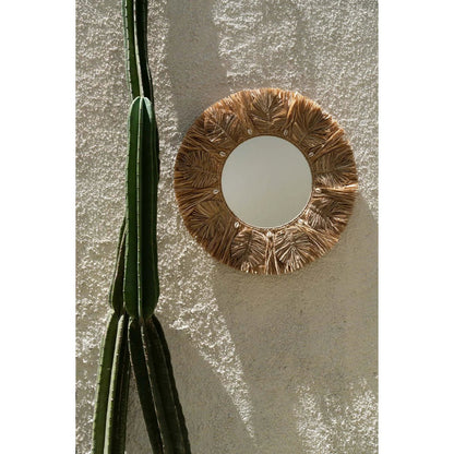 Raffia Palm Tree Wall Mirror – Natural Cowrie Shell Decor, Medium