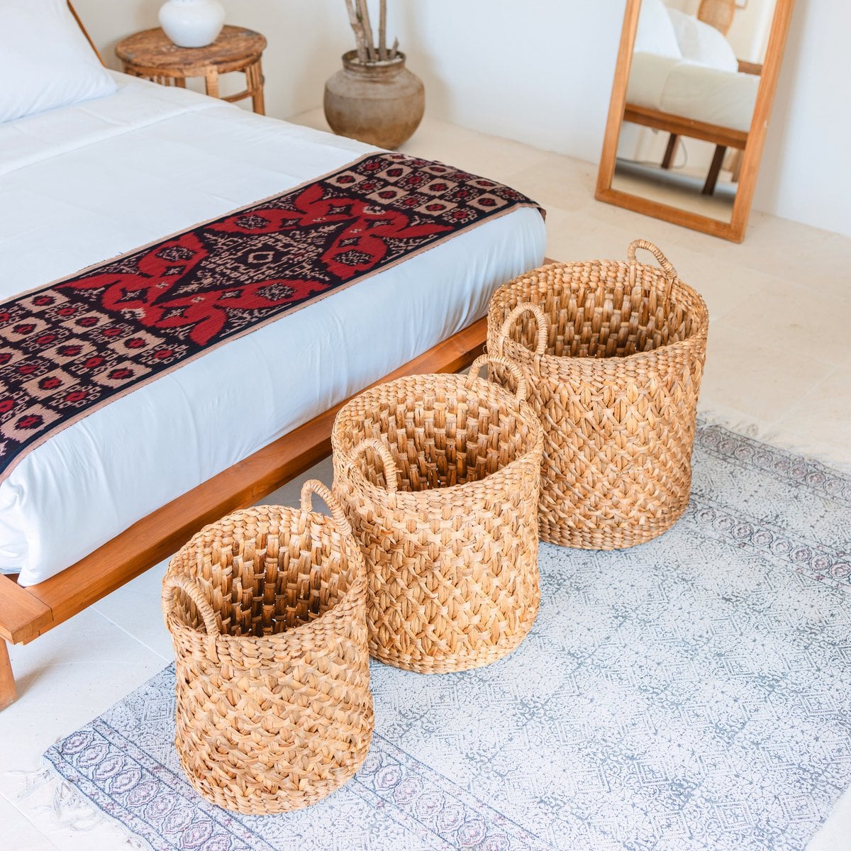 Water Hyacinth Laundry Basket - Boho Woven Hamper - Brown