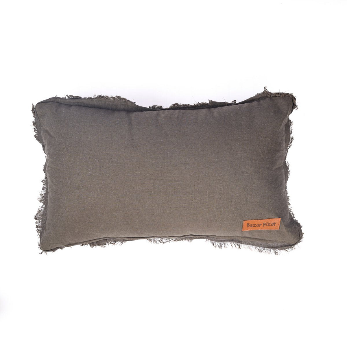 Linen Cushion Covers Textured Smoky Vibe Fringed 30x50 Home Grey