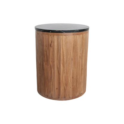 Black Marble Side Table - Mango Wood Base, 40x40x50 cm