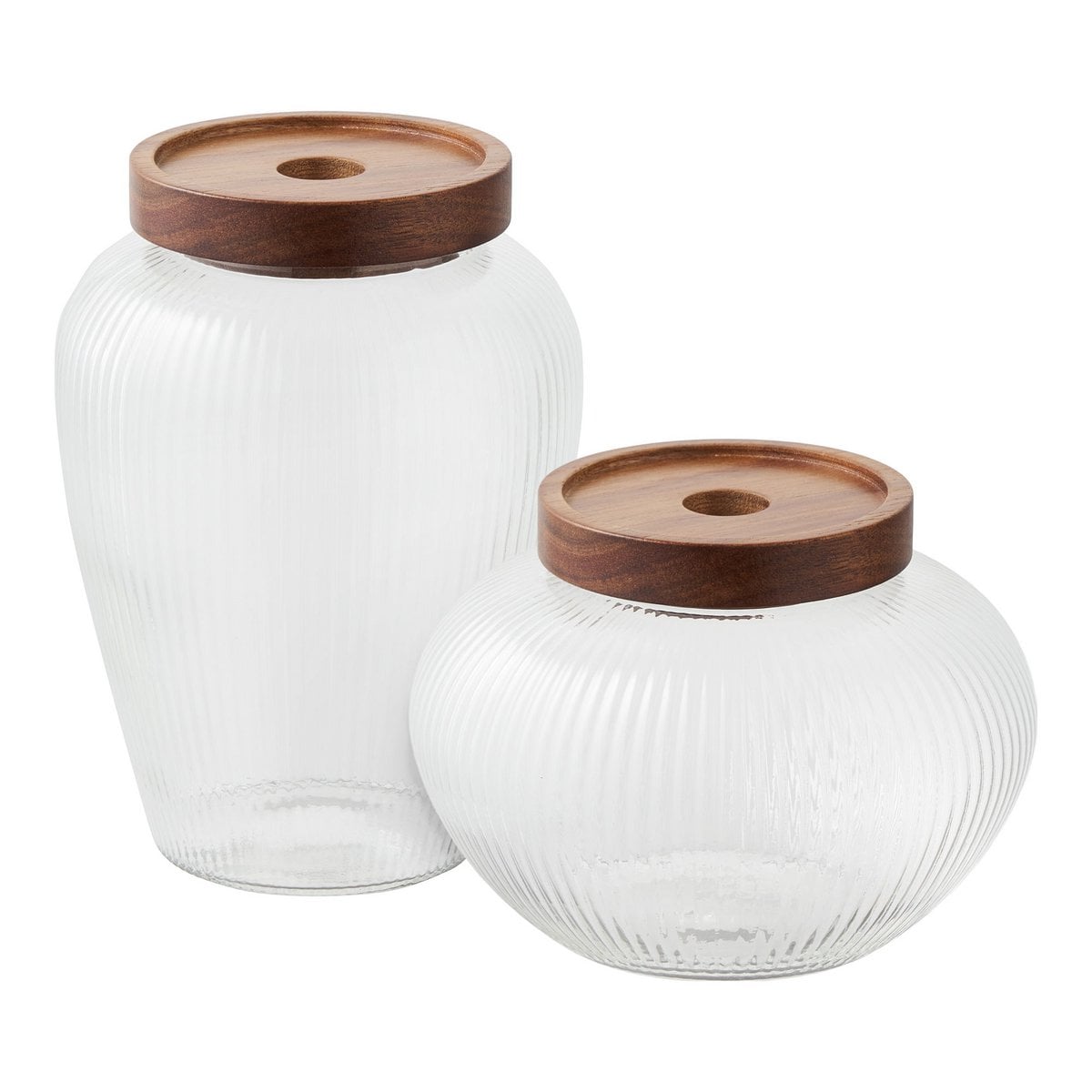 Glass Storage Jars with Acacia Lids - Set of 2