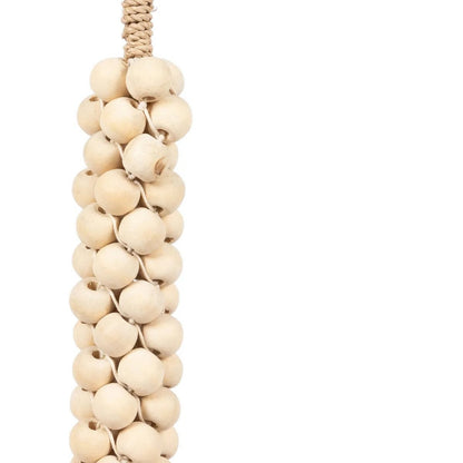Natural Wood Bead Tassel - White Cotton Wall Hanging Decor