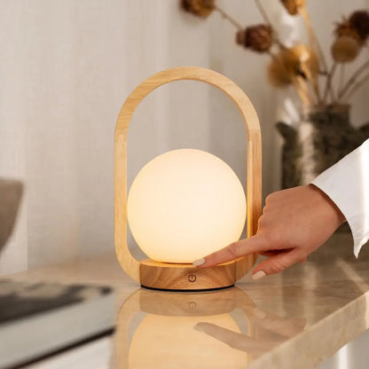 Skye Light Brown Wooden Cordless Lamp | Rechargeable, Dimmable & 3 Light Modes