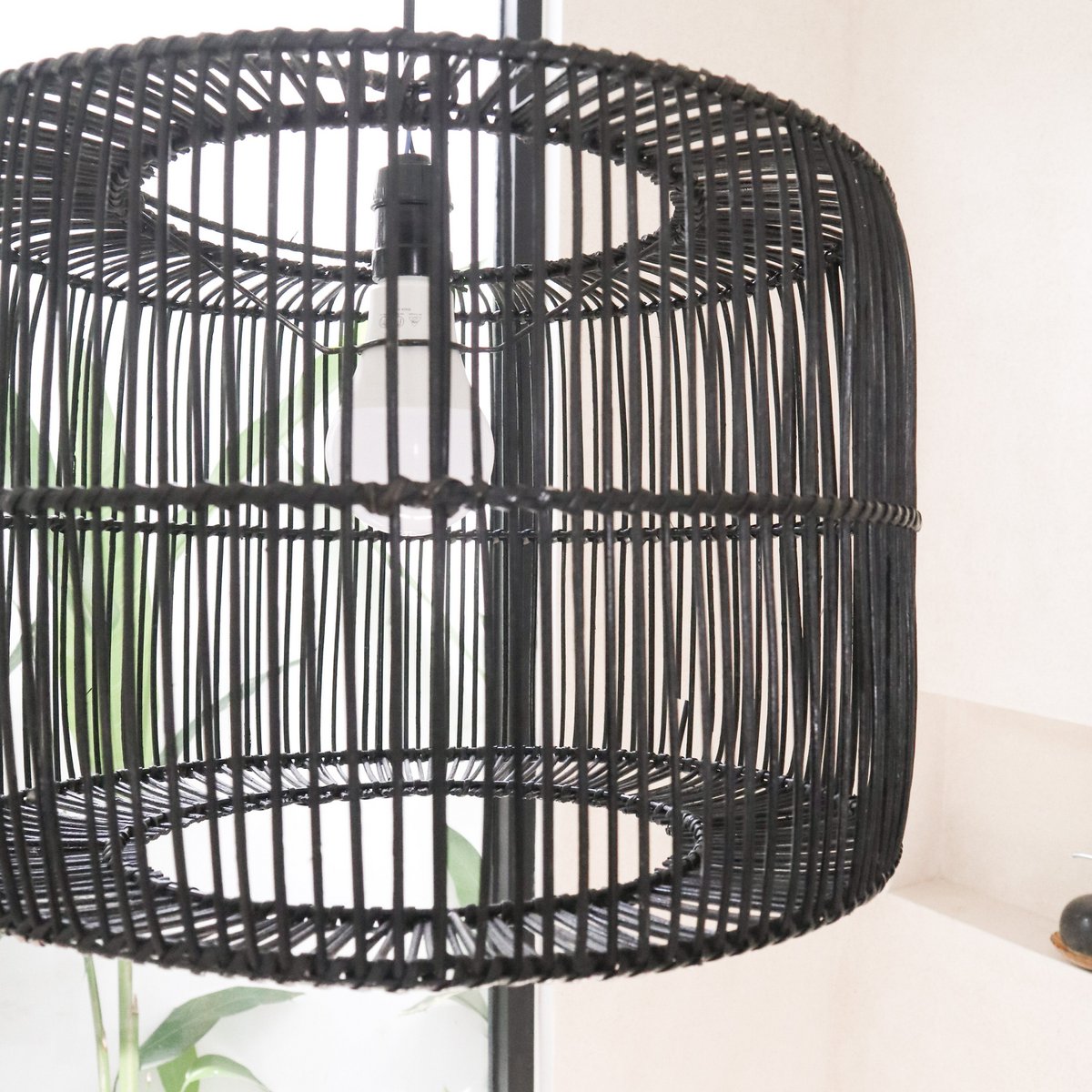 Lampshade Black Rattan Ceiling Lamp Pendant Handmade from Natural Fibres LIKU (2 sizes)