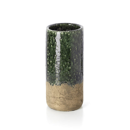 Concrete Cylinder Vase - Large Moss Green Stoneware Display