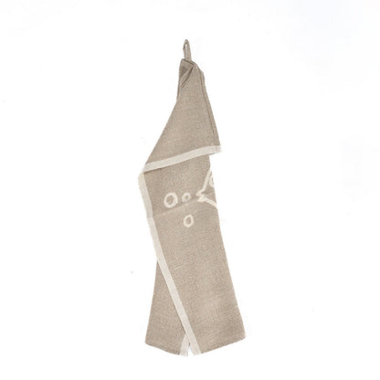 Linen Kitchen Towel - Natural White Fish Design - 50x70