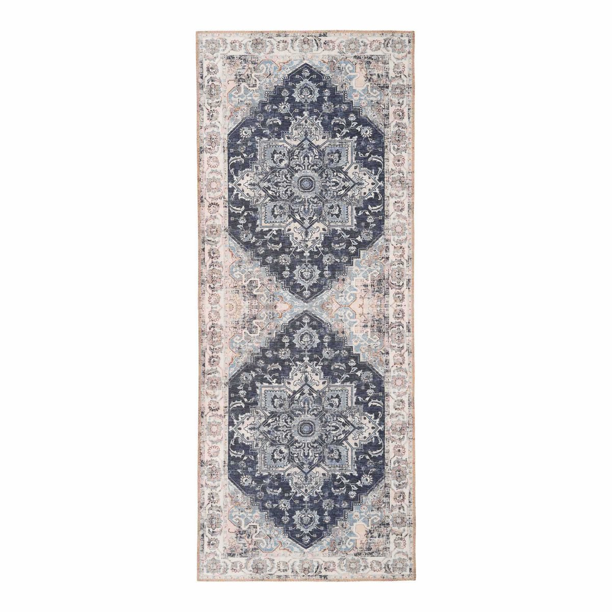 Chenille Hallway Runner - Blue Patterned Hallway Rug, 80x200 cm