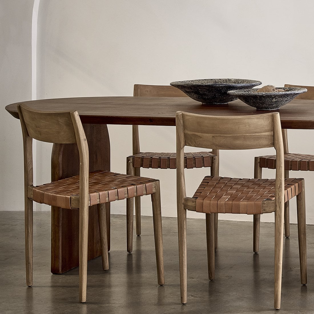 Freya teak dining room chair with leather - Natural