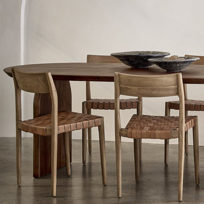 Freya teak dining room chair with leather - Natural