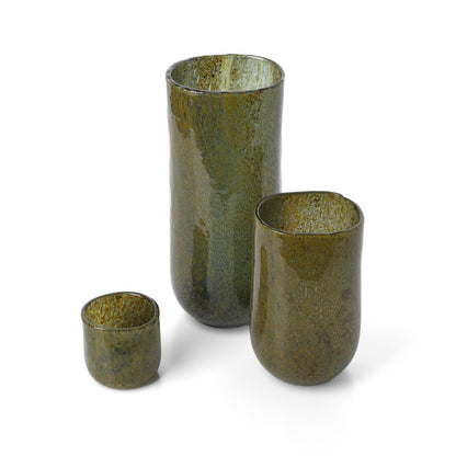 Green Glass Tea Light Candle Holder - Forest Design