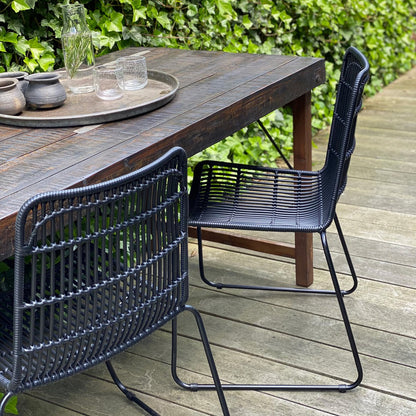 Rattan Garden Chair - Slim Black Metal Frame Outdoor Seating