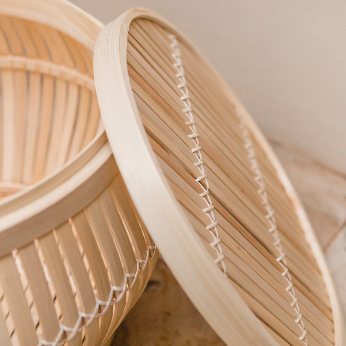 Bamboo Side Table Basket - Modern Storage | Soeji
