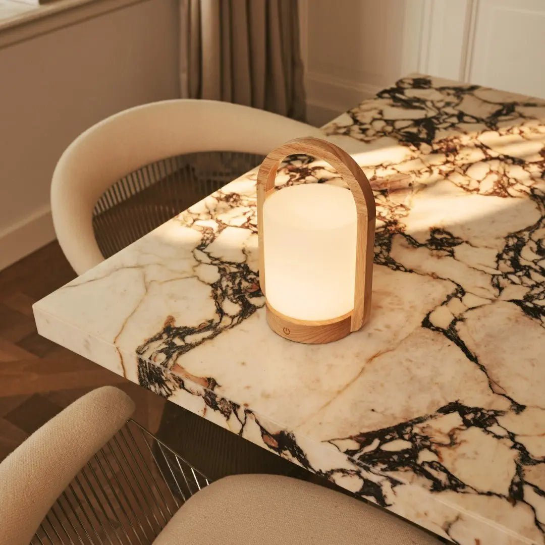 George Light Brown Wooden Rechargeable Lamp | Modern, Versatile & 3 Light Modes
