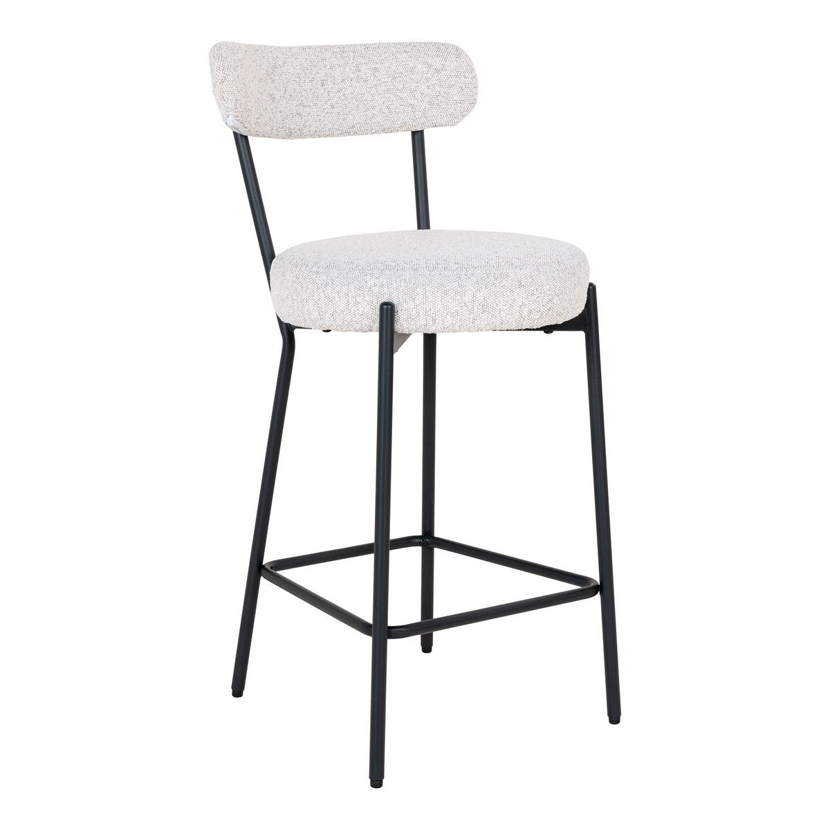 Chaise à Comptoir Badalona - Bouclé Blanc, Pieds Noirs, 46x39x90 cm