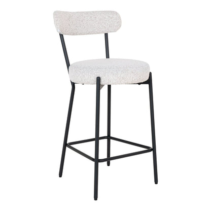 Chaise à Comptoir Badalona - Bouclé Blanc, Pieds Noirs, 46x39x90 cm