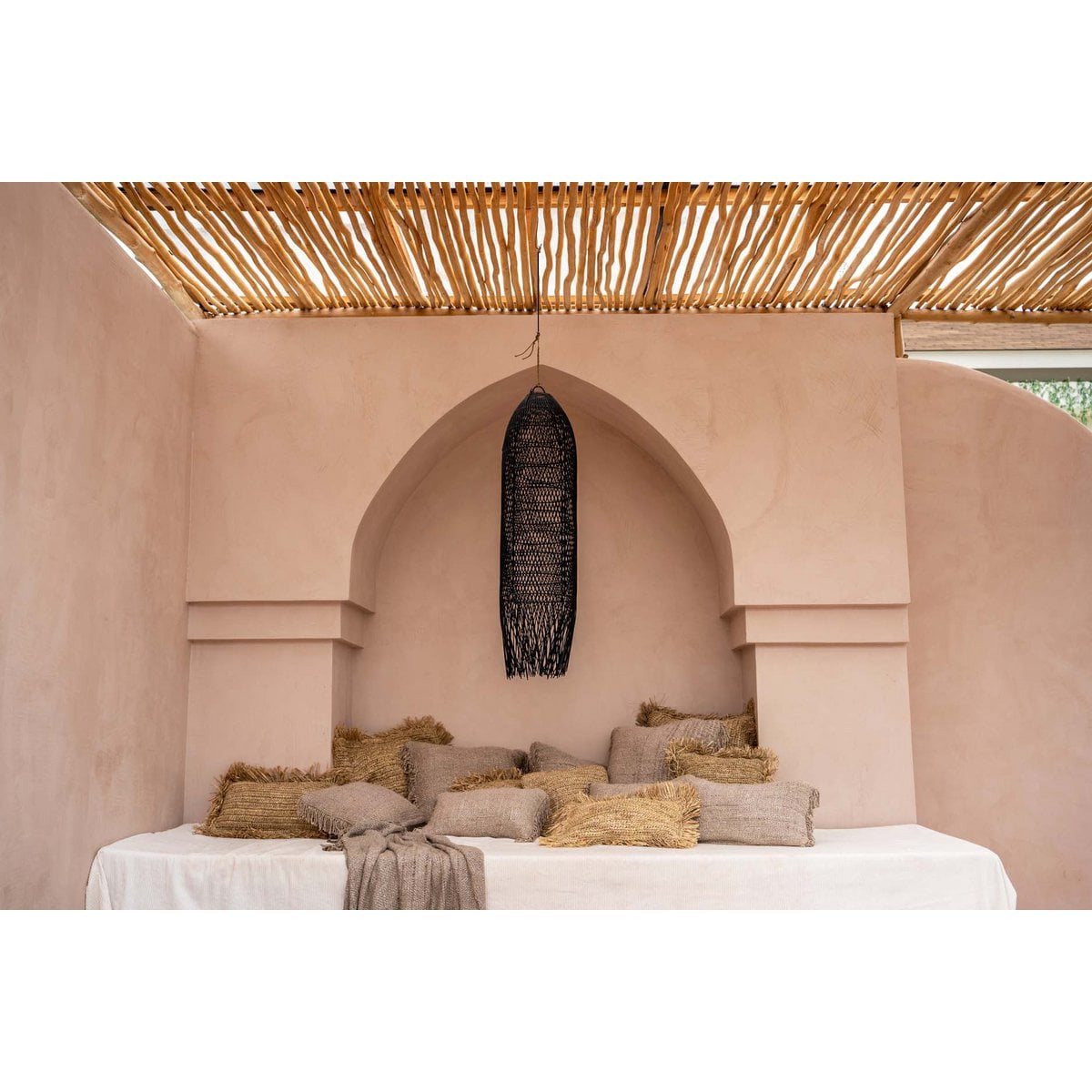 Rattan Pendant Light - Black Squid Design, Large