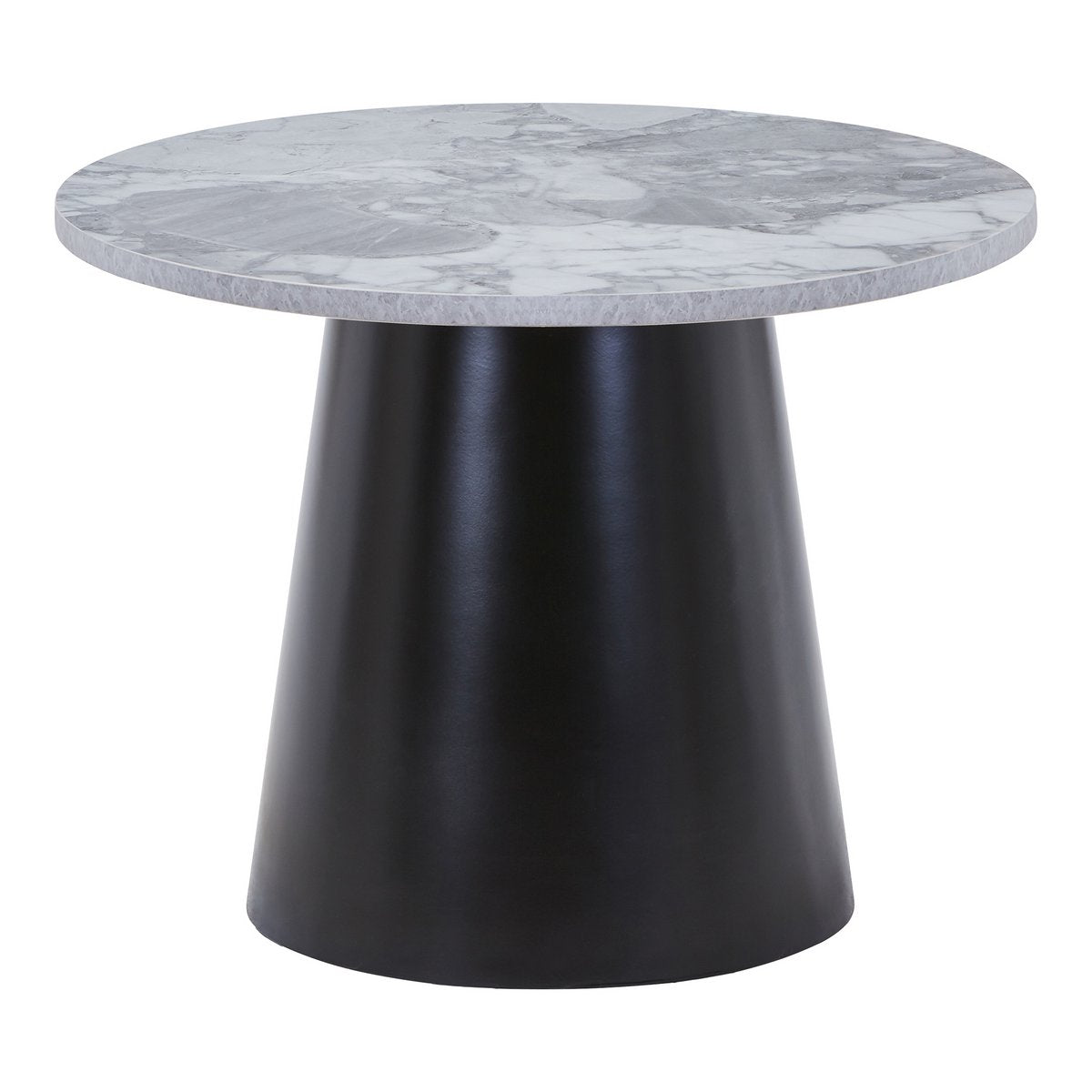 Marble-Look Coffee Table – Grey Round Modern Table with Steel Base
