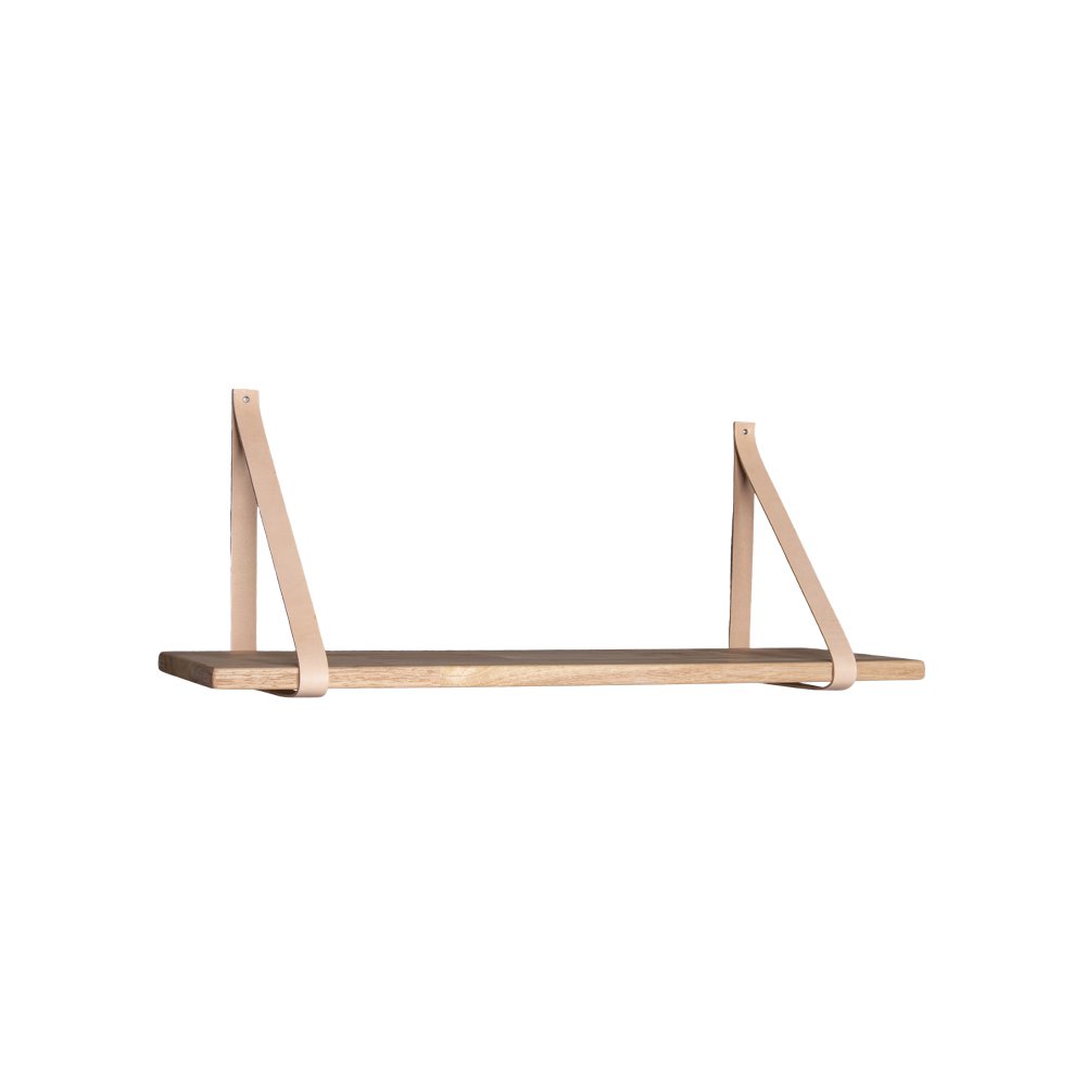 Forno Shelf - Natural, Rubberwood/Leather, 80x20x2 cm