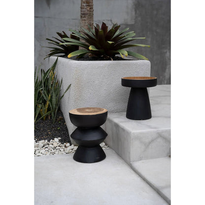 Suar Wood Side Table - Black Natural Rayu Design