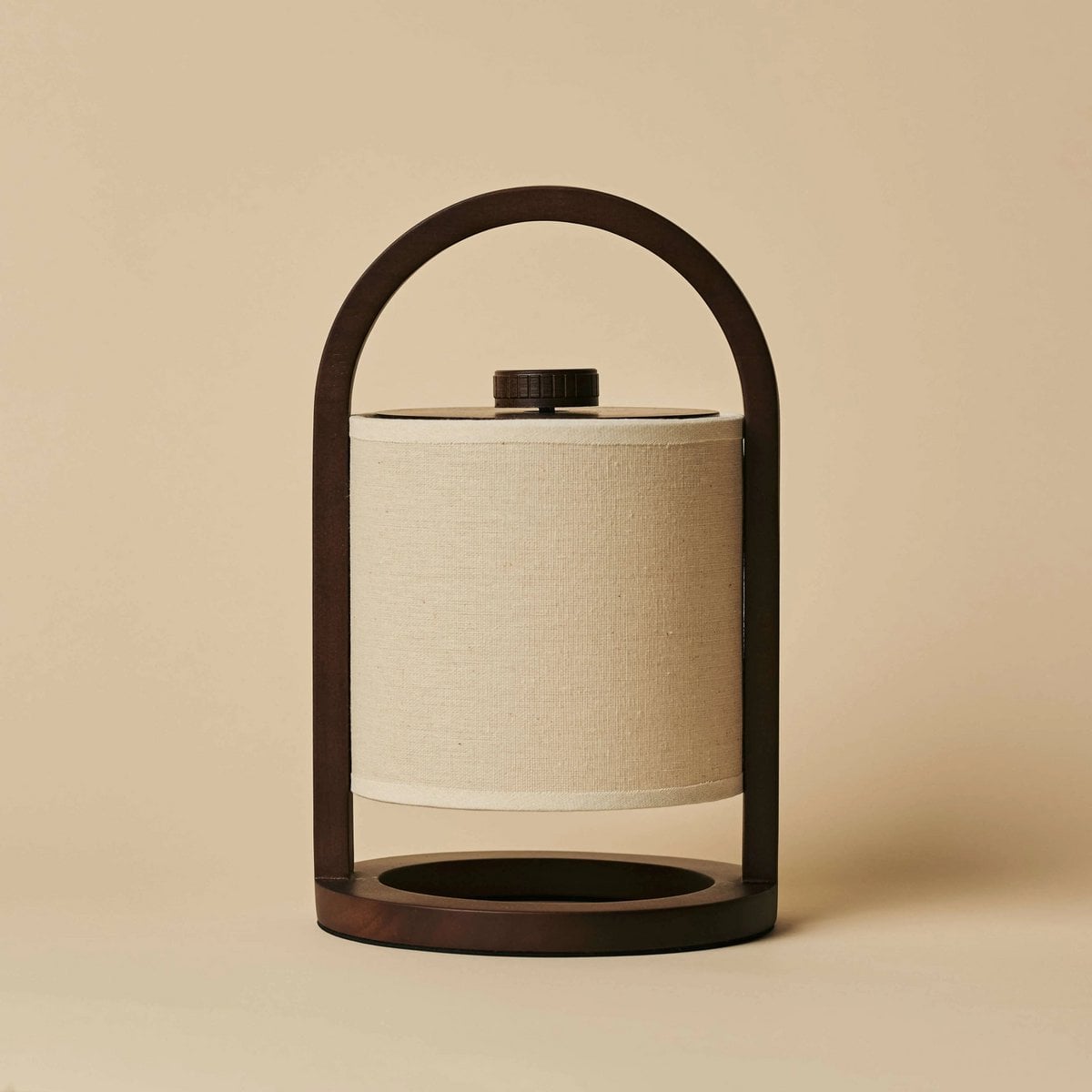 Wooden Rechargeable Table Lamp - Dark Brown Linen Blend, 100-Hour Battery