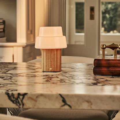 Laurent Light Brown Rechargeable Table Lamp | Up to 100 Hours of Light, Versatile & Wood