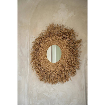 Water Hyacinth Wall Mirror - Natural Woven Round Mirror