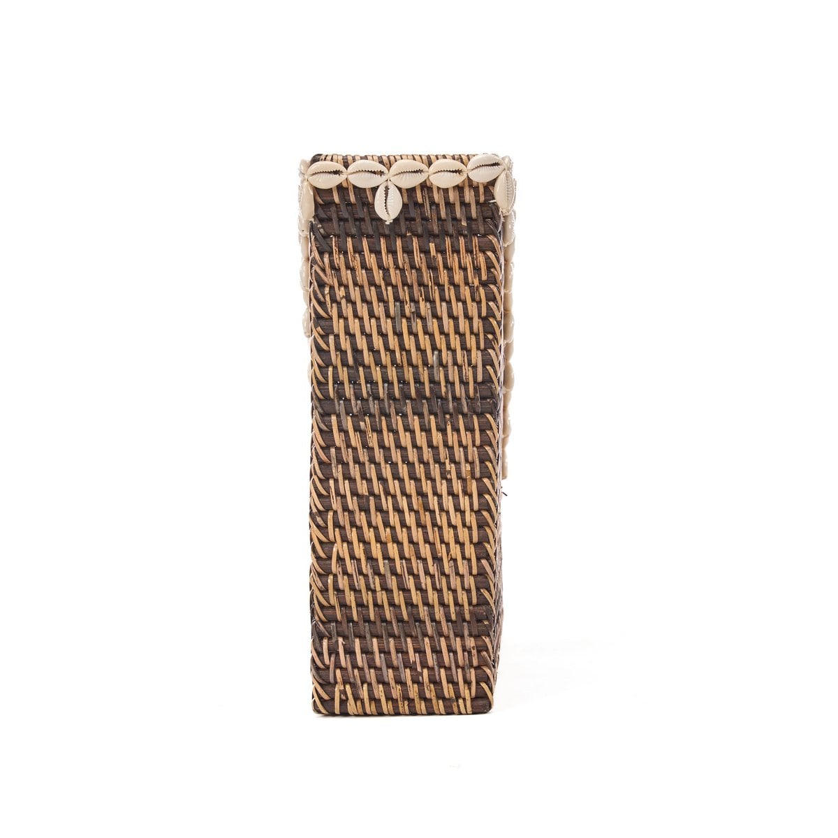 Rattan Desktop Organizer - Natural Brown Shell Edge Design